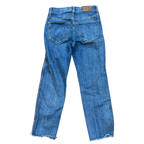 Madewell Stovepipe Denim Jeans Size 24P Raw Hem High‎ Waisted Medium Wash - Picture 3 of 10